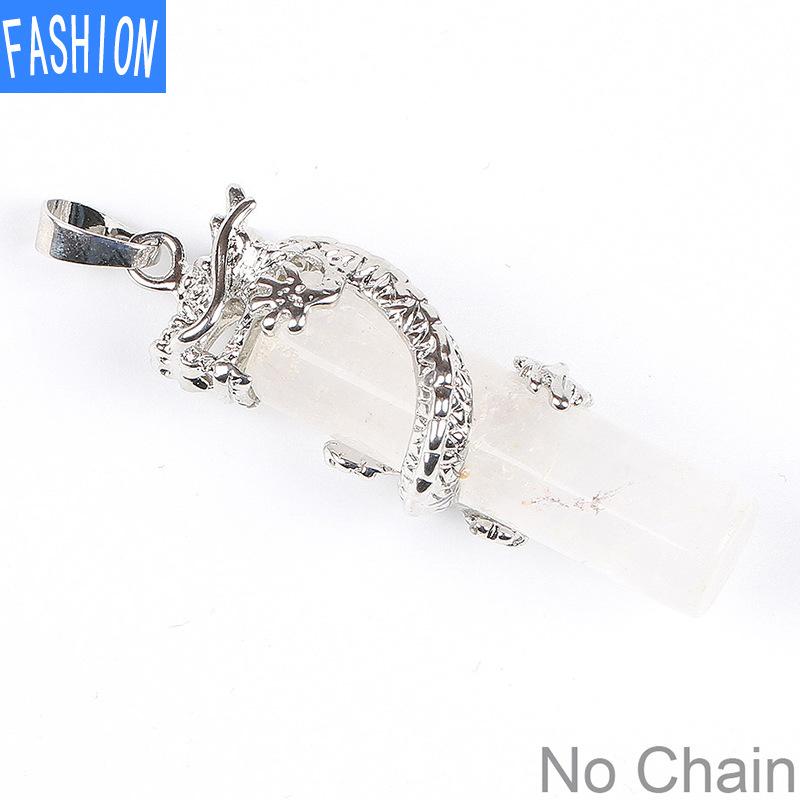 Klassisk naturstein halskjede anheng Tribal Totem Dragon svingete Crystal Column for menn og kvinner