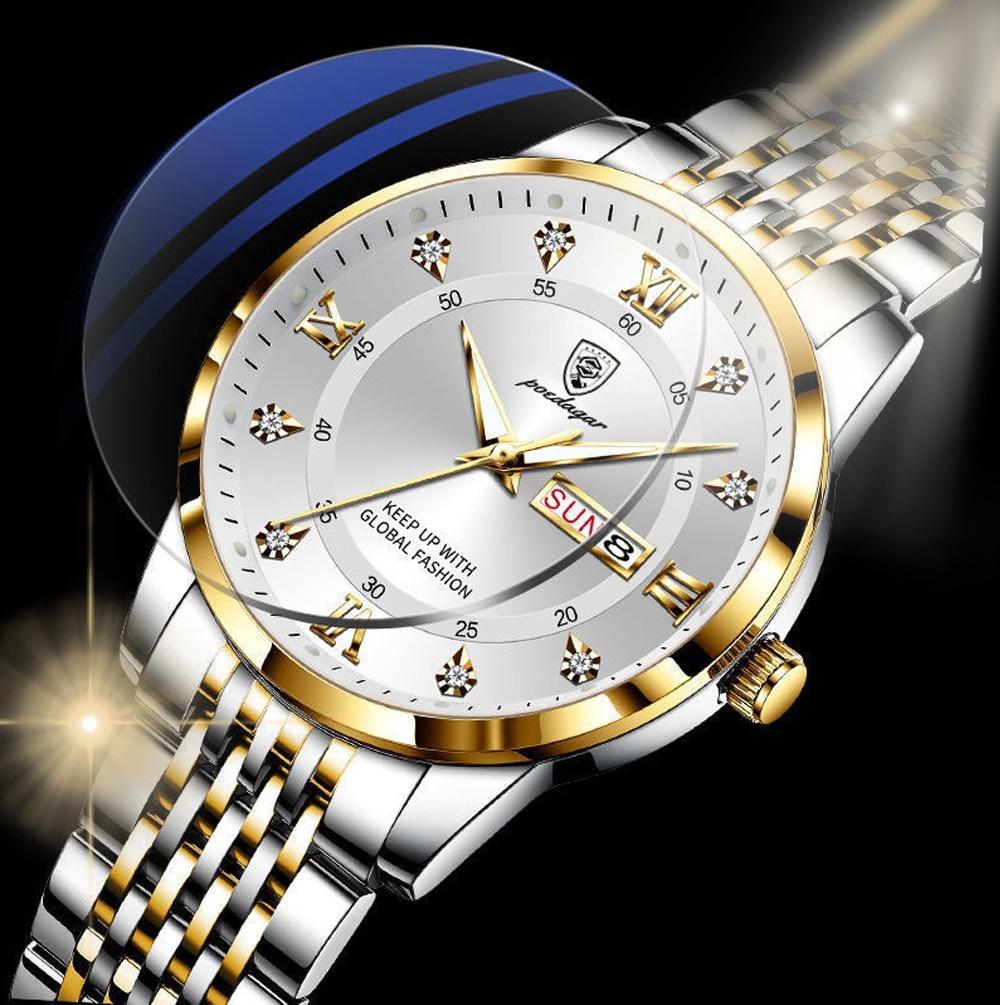 New Casual Men's Watches Stainless Steel Band Wristwatch Big Dial Quartz Clock with Luminous Waterproof Watch Business Chronograph