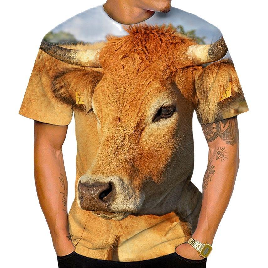 New Summer 3d Printed Men's And Women's T-shirts Cow Grain Casual Short-sleeved Funny Animal Breathable Light Sports Tops