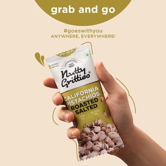Nutty Gritties Grab And Go California Pistachios Roasted, Lightly Salted | 210g (Each Pouch 35g, Pack of 6)