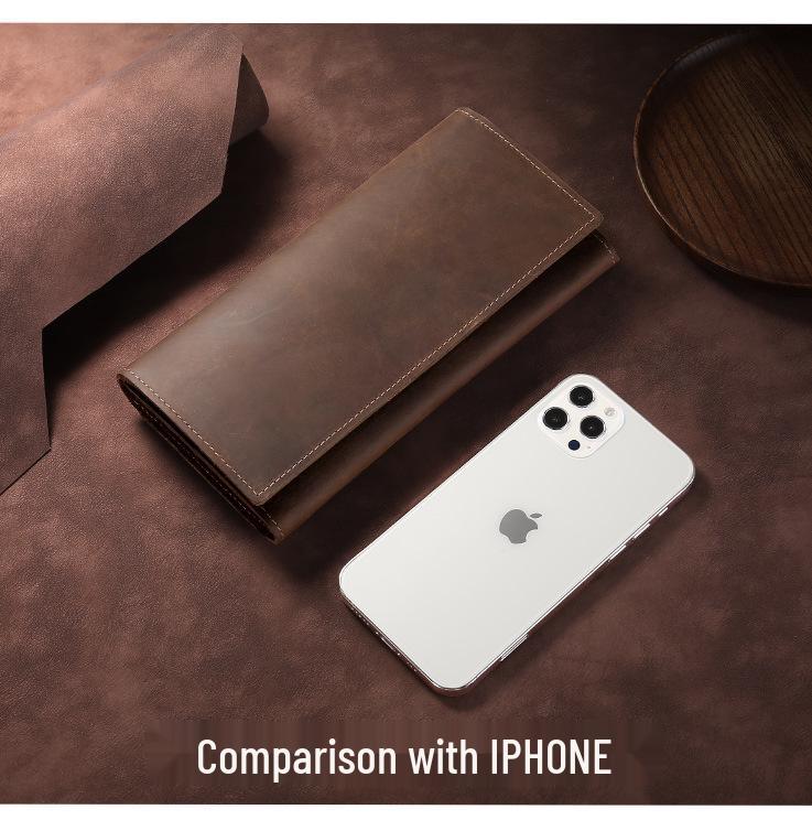 Herren Crazy Horse Leder Dreifach-Geldbörse - Großes Fassungsvermögen Retro Clutch