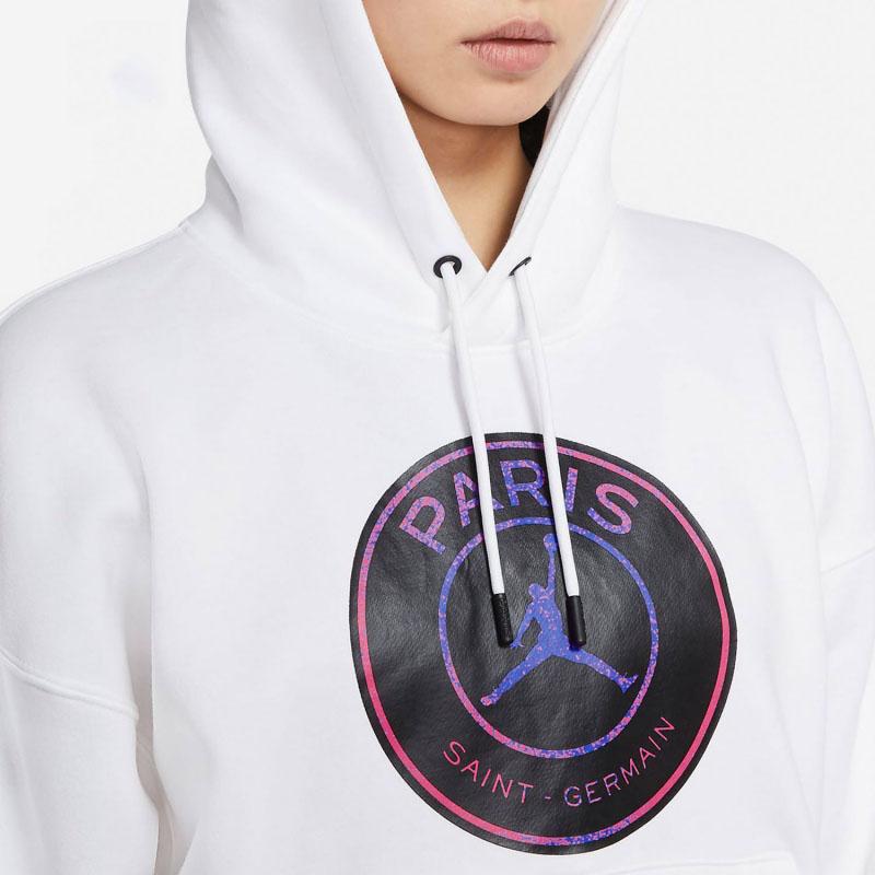 Jordan Paris Saint-Germain Fleece-Lined Casual Pullover Hoodie Long Sleeve Sweatshirt Women Tops White CZ7496-100