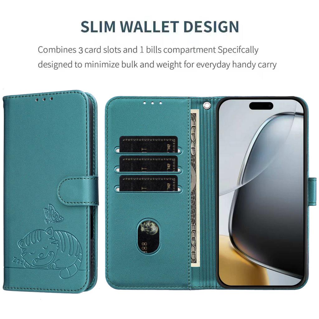 Für iPhone 17 Pro Hülle RFID-blockierende Geldbörse Ständer Geprägtes Katzenmuster Leder Klapphandyhülle mit Armband