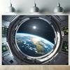 Space Earth Tapestry, Astronaut View of Planet from Spaceship, Sci-Fi Cosmic Wall Hanging for Living Room Bedroom