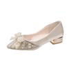 Fashion Pointy Bow Single Shoes Women 2025 New Crystal Pearl Rhinester Bridesmaid High Heel Work Shoes