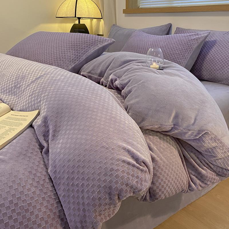 Double-Sided Thickened Milk Coral Fleece Bed Four-Piece Set Fleece Quilt Cover Coral Flannel Bed Sheet Bedding