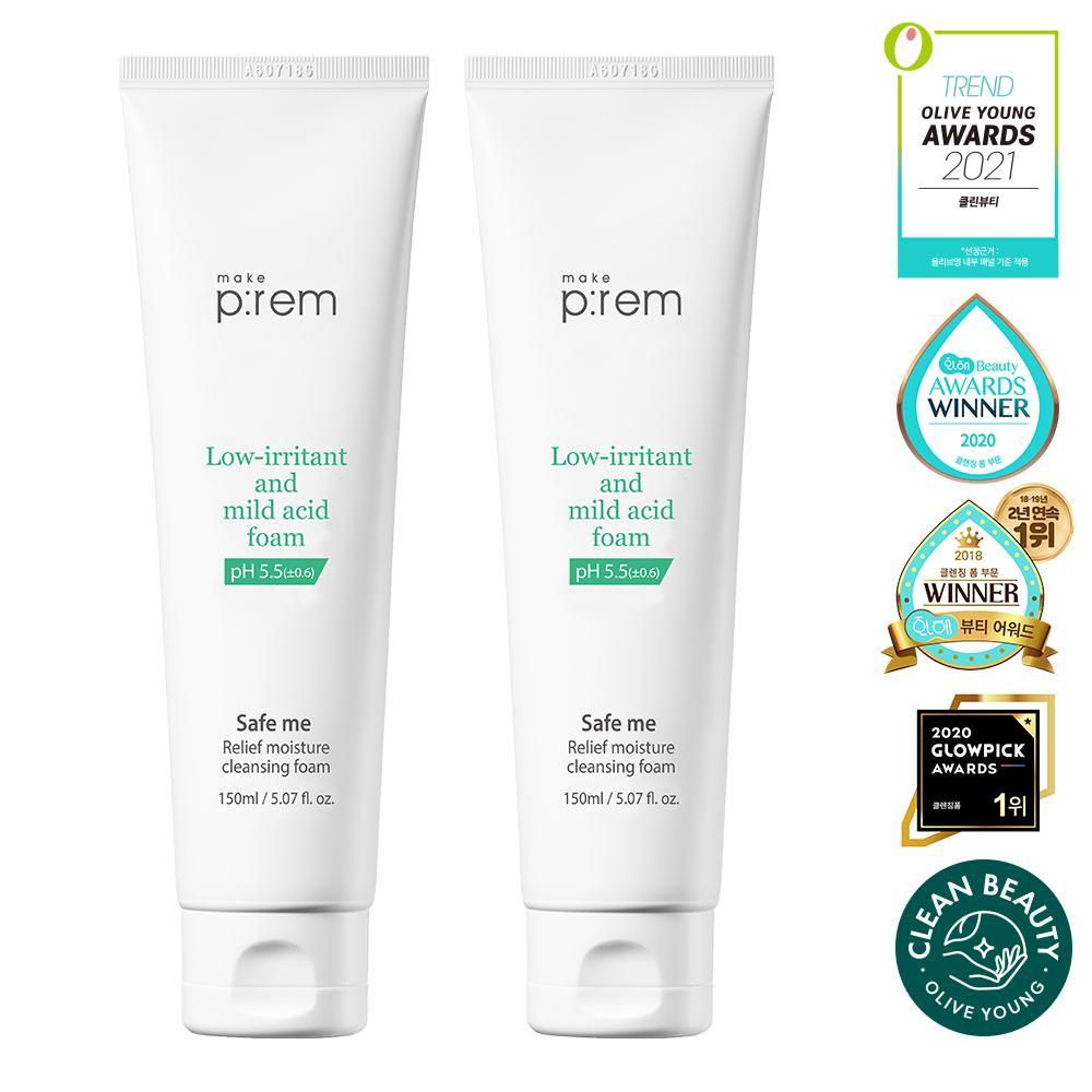 Make P:REM Safe Me. Relief Moisture Cleansing Foam 150mL+150ml, Moisturizing, Korean Cosmetics, Kbeauty