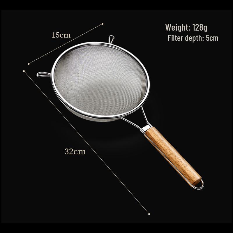 304 Stainless Steel Large Ladle with Wooden Handle and Double Ear, Kitchen Utensil Skimmer & Noodle Strainer.