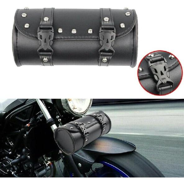 Motorcycle Tool Bag Universal Fork Bag PU Leather Saddlebag Front Fork Handlebar Sissybar Storage Roll Pouch for Harley Davidson Dyna Softail