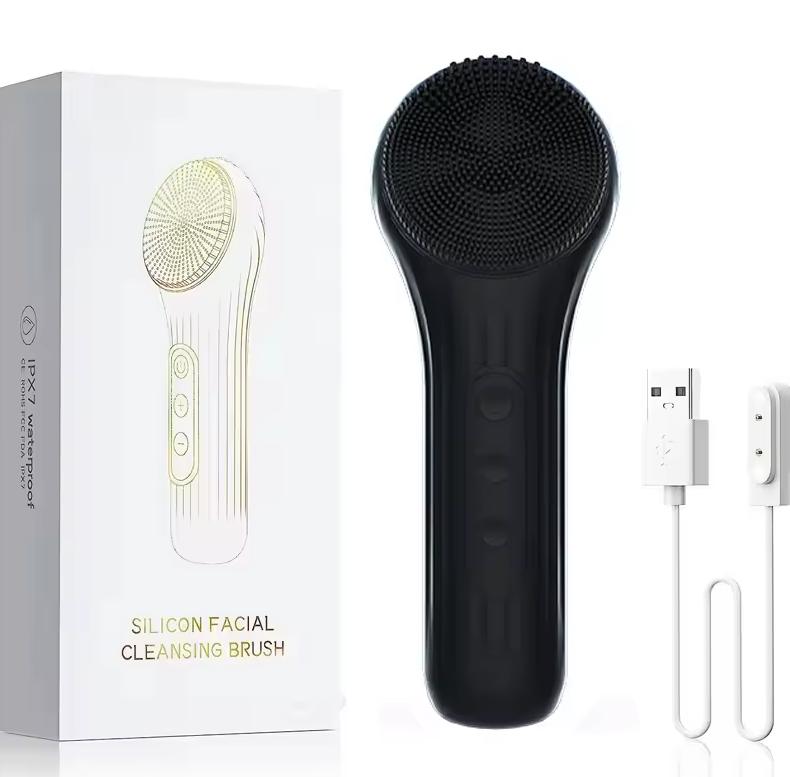 

Электрический силиконовый скрабер для лица Звуковая щетка для умывания лица для мужчин и женщин Перезаряжаемый эксфолиатор для лица для массажа чёрный