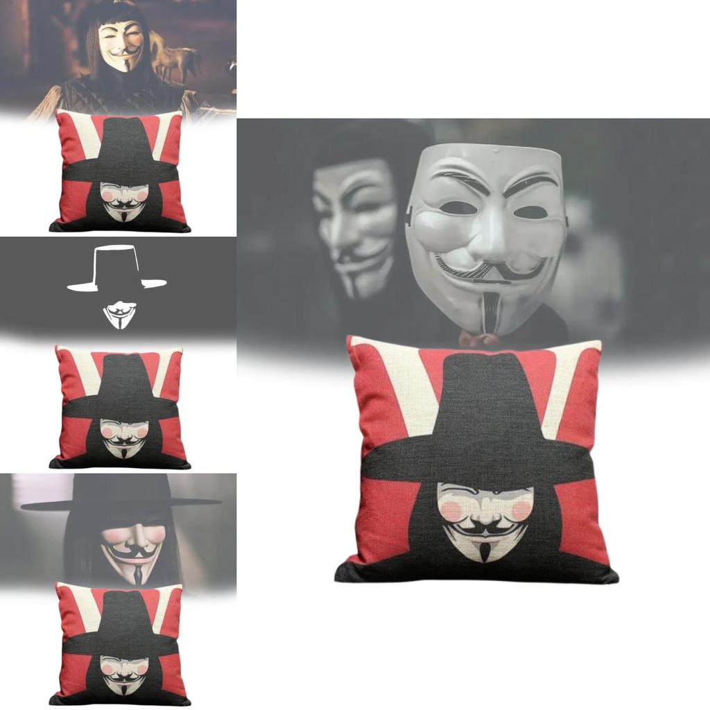 V For Vendetta Cartoon Throw Pillow Cover With Polyester Fabric For Living Room Decor