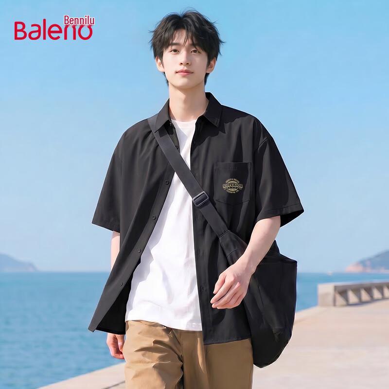 Baleno Men s 2026 Washed Short-Sleeve Casual Shirt L