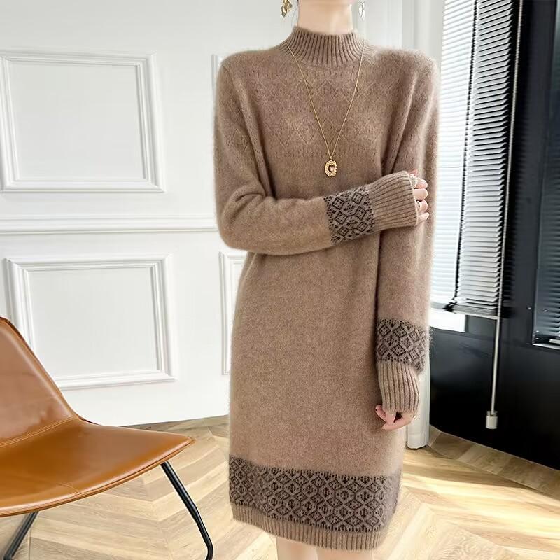 Women's Autumn and Winter Sweater, Thickened , Warm Knitted Stretchy Long-Sleeve Oversized Top Knit skirt
