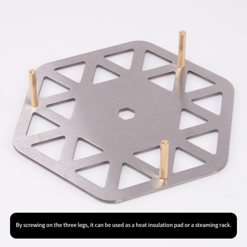 Stainless Steels Hexagon Camped Stove Heat Diffuser With Removable Wooden Feet For Outdoor Cooking And Homes Kitchen