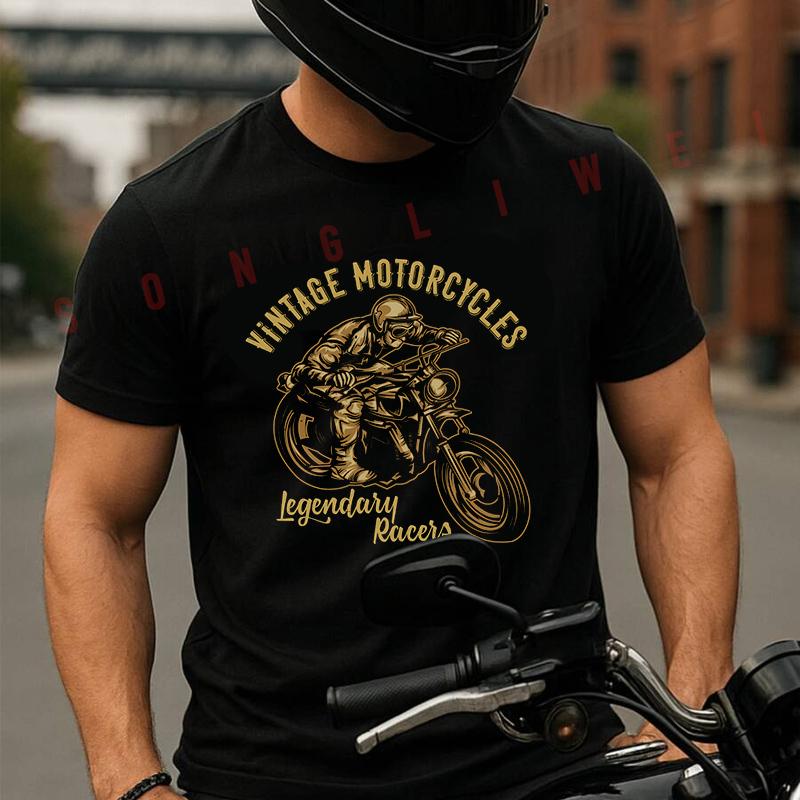 Vintage Motorcycle Legendary Racers Men's T-shirt Summer Cotton Short Sleeved Casual TShirt O-N