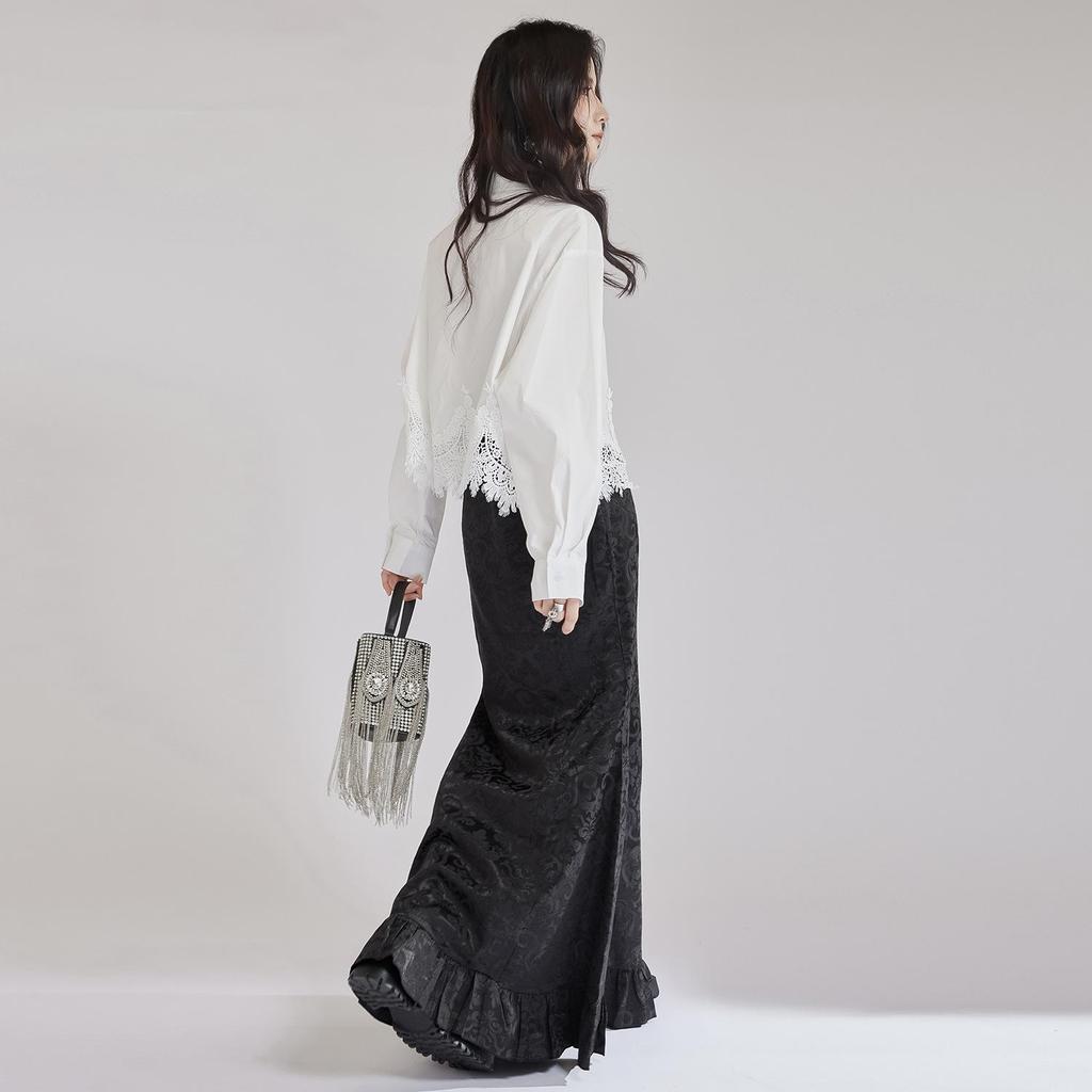 2025 Gothic Victorian Jacquard Fishtail Skirt with Lace-Up Detail