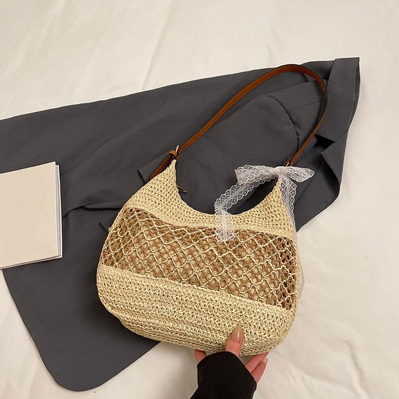 Yogodlns Women Hollow Shoulder Bag Large Capacity Straw Weaving Travel Handbag Adjustable Strap Shopper Tote Bag