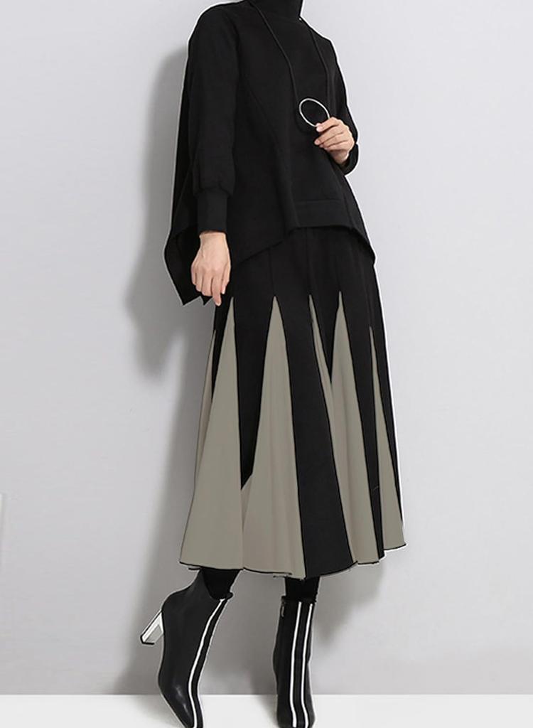 Sueeya Long Elastic Loose Perfect for and Everyday Fall and Winter Women's Skirt, Two-Tone, Waist, Simple, Fit, Figure-Flattering, Stylish, Slimming,