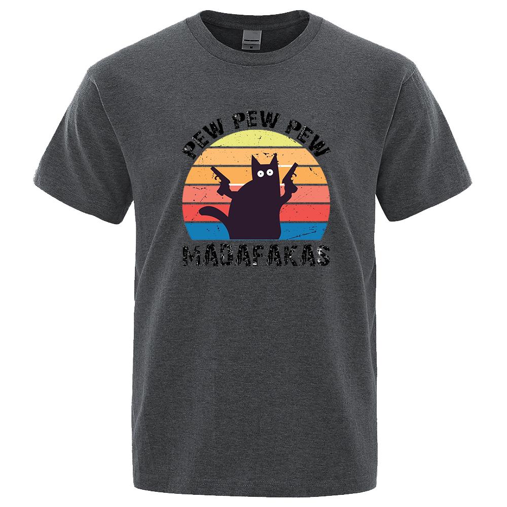 Pew Pew Madafaks Katze Lustige T-Shirts Herren Mode 100% Baumwolle Shirt Locker Sommer Atmungsaktiv T-Shirts Mode Rundhals Oberteile Herren