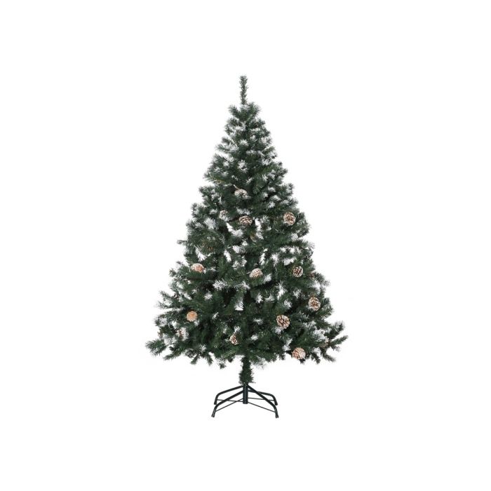 HOMCOM Sapin De Noël Artificiel, 676 Branches, 41 Pommes De Pin, Pointes Enneigées, Ignifuge, 150 Cm