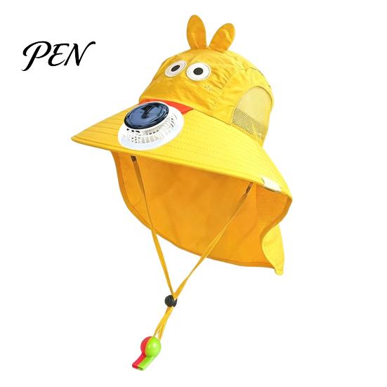 Kids Sun Hat with Active Cooling Cap Built-in Solar Fan, Wide Brim Protection Baby For Hot Weather Hat, Breathable Mesh Fabric Summer Cartoon Pattern,