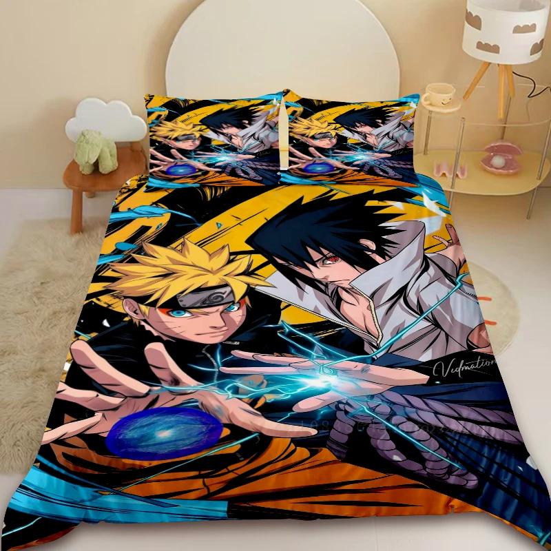 Children Kids Soft Duvet Cover Set Uchiha Sasuke Uzumaki Beding Set Narutos Comfortable Quilt Cover King Quen Young Girls Ten Young Boys for Bedrom
