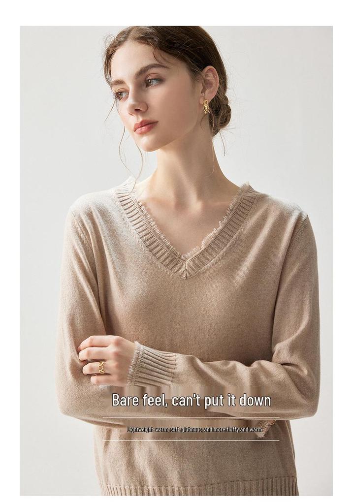 Kaschmir V-Ausschnitt Quasten Pullover - Herbst/Winter 2026 Damen Locker Elegant Schlankmachendes Oberteil.