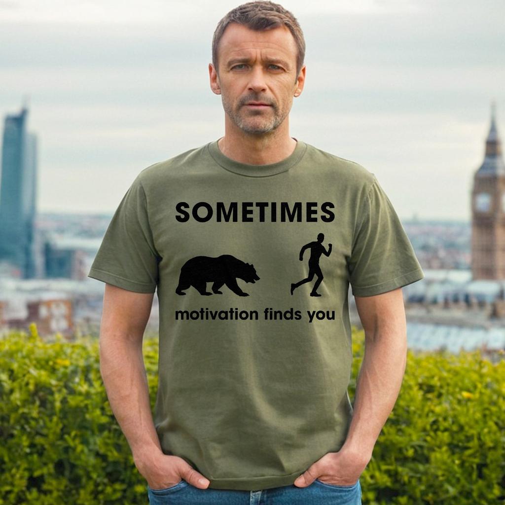 SOMETIMES MOTIVATION FINDS YOU | HUMAN | Funny Men's T-Shirt Gift Joke Tee Top