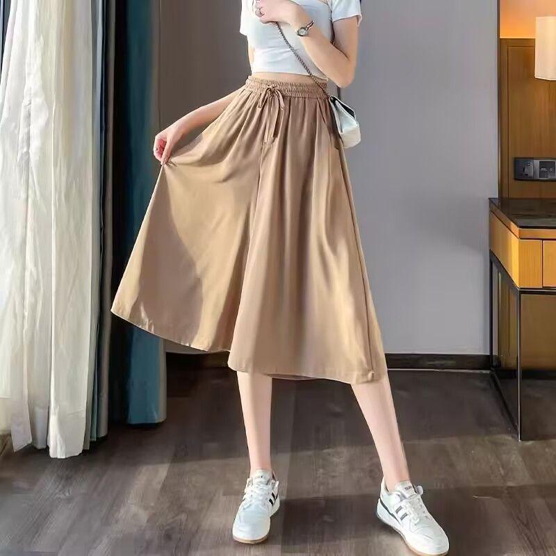 

Ice Silk High-Waisted Wide-Leg Cropped Culottes for Petite, Summer Skirt-Style, Lightweight & Slimming. S (80-100 jin)