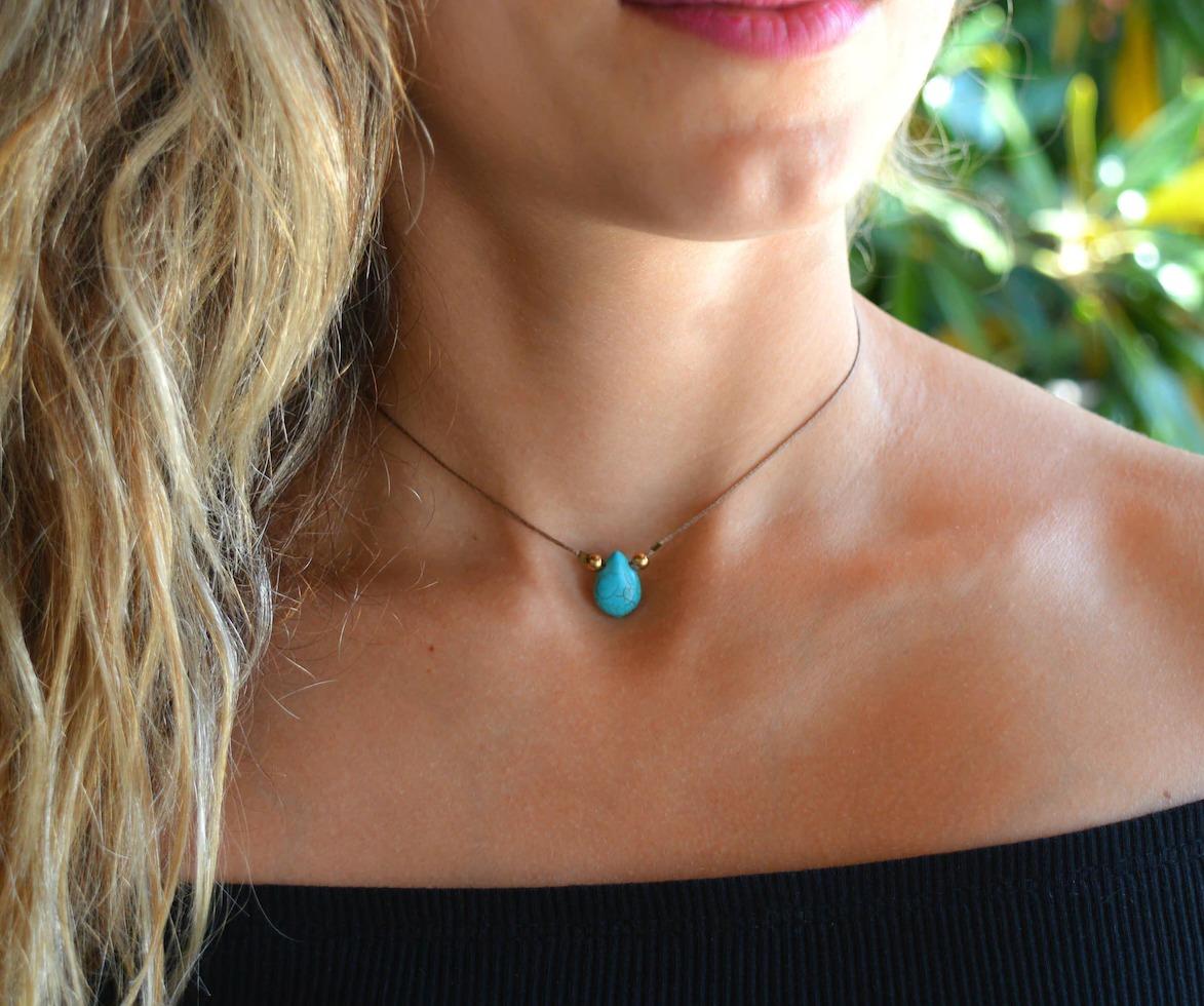 

Beaded Gemstone Choker, Turquoise Necklace