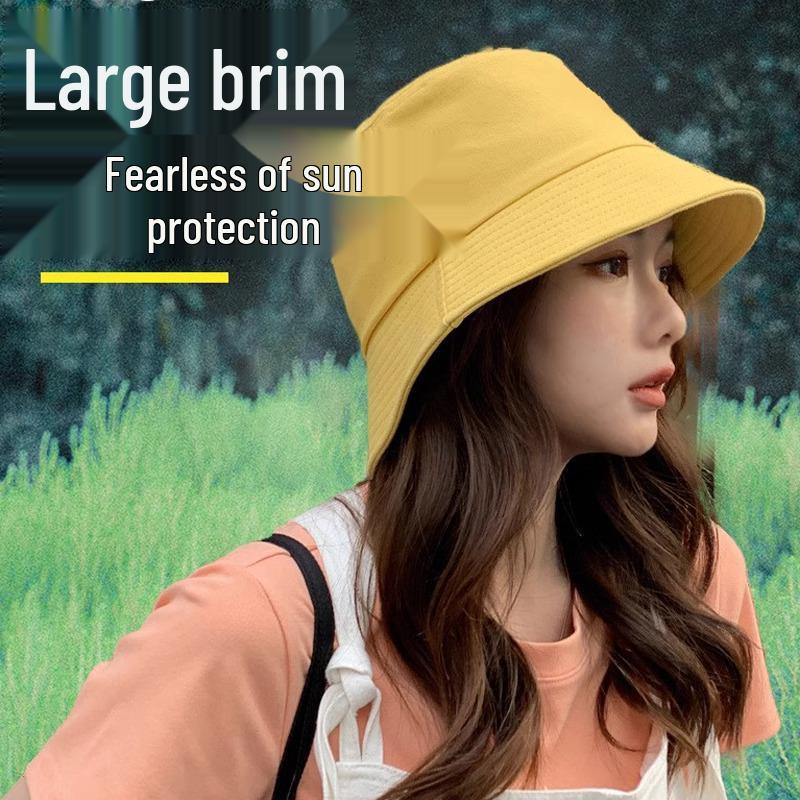 Women's Black Bucket Hat - Sun Protection Wide Brim, Korean Style, Casual Outdoor Travel Hat