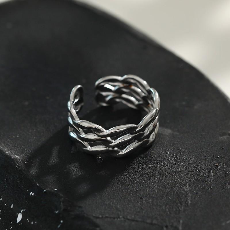 Adjustable Open Ring Men Women Minimalist Geometric Double Band Wave Design Plated Retro Chic Jewelry
