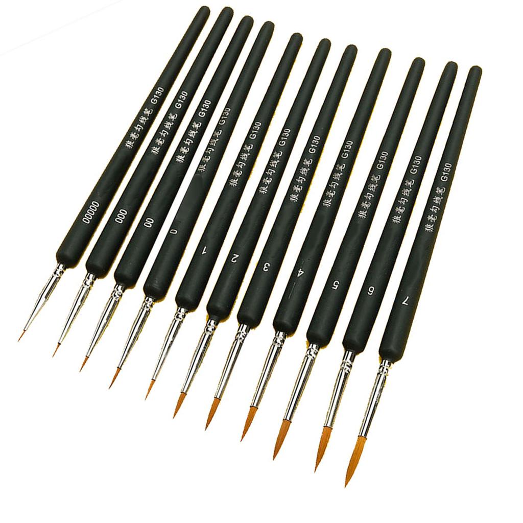 11Pcs Detail Paint Brush Set Ergonomic Handle Soft Weasel Hair Good Adsorbability Detail Brush for Line Drawing Dark