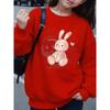 European Sizes Crewneck Sweatshirt for Girls with Adorable Rabbit & Cheerful Expression, Soft Comfy Sportswear for Kids & Teens