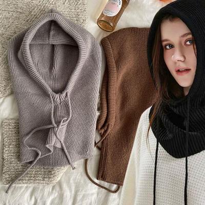 Women Winter One-Piece Beanie Hats Knitted Soft Warm Women Balaclava Hat Outdoor Fashion Fake Ear Protection Bonnet Hooded Caps