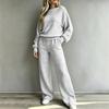 Women's Ribbed Knit Two-Piece Set Long Sleeve Top and Wide Leg Pants Casual Outfit