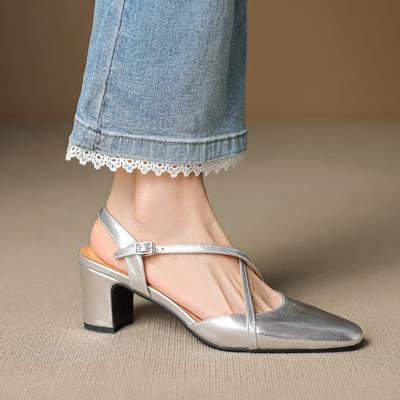 Fashion 2025 New Summer Women Sandals Genuine Leather Women Shoes Pointed Toe High Heel Mary Janes Cover Toe Slingback Shoes Sandals