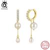 ORSA JEWELS 14K Gold 925 Sterling Silver Dangle Pearl Earrings with Handpicked Natural Baroque Pearl for Women Jewelry GPE126