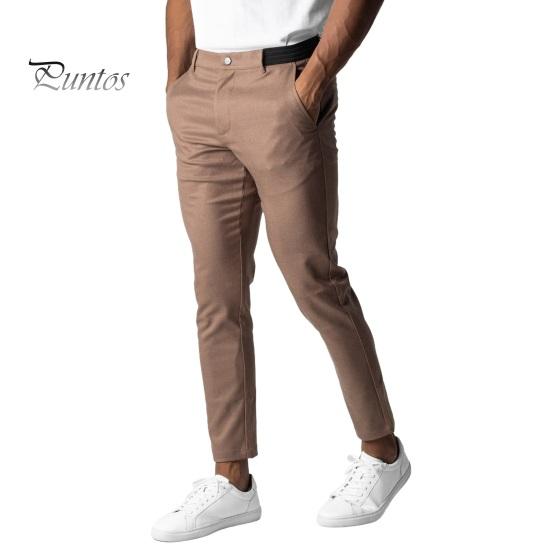 

Мужские деловые брюки с карманами, облегающий крой, эластичная талия, застежка-молния, однотонные прямые брюки для повседневной носки S коричневый