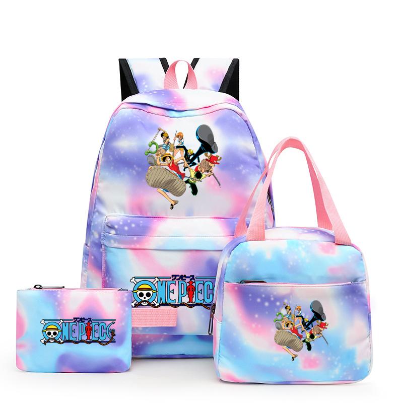 3 stk/sett Tilbake til skolen ryggsekk Anime ett stykke jenteryggsekksett Kawaii skoleelever Gutt Barn Matpakke Blyantboks