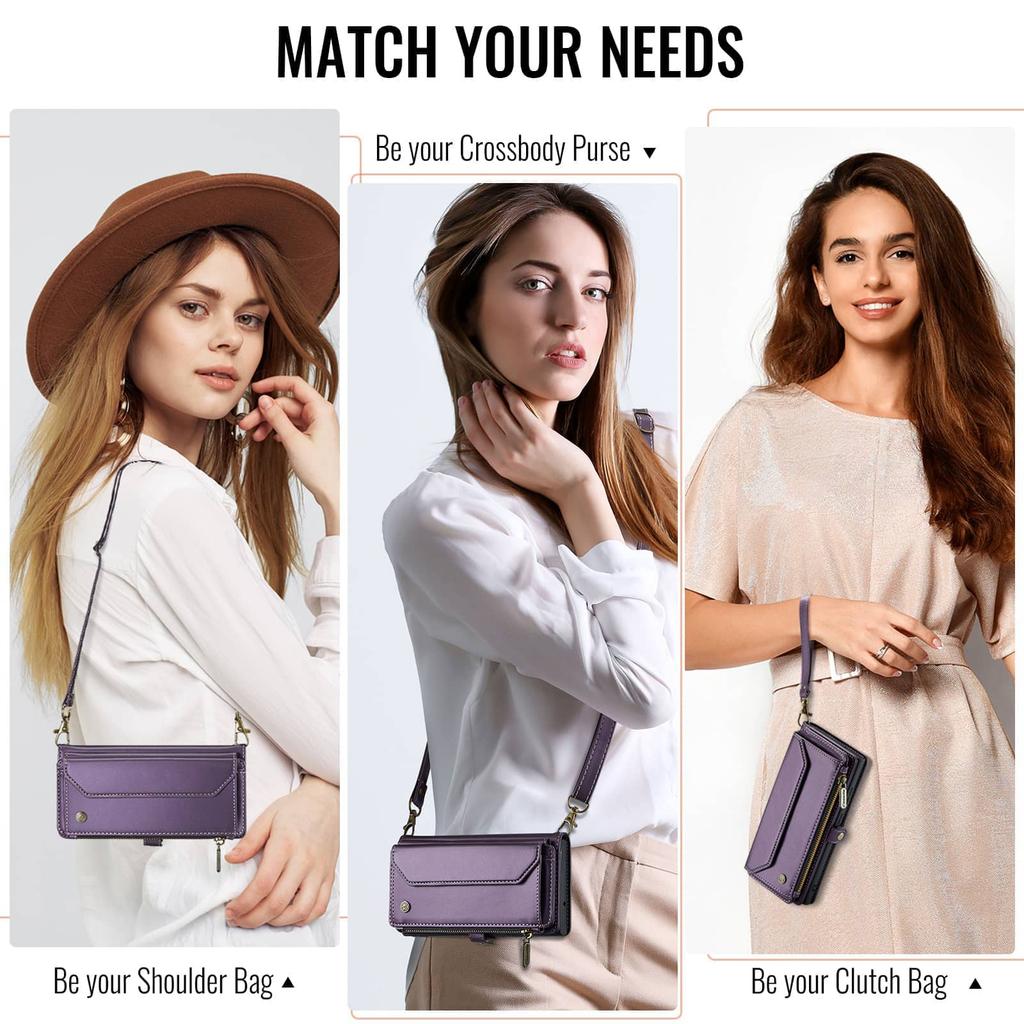 Crossbody Wallet Case for iPhone 17 Pro Max/17 Pro/Air, RFID Blocking PU Leather with 7-10 Card Holder, Wristlet Shoulder Strap