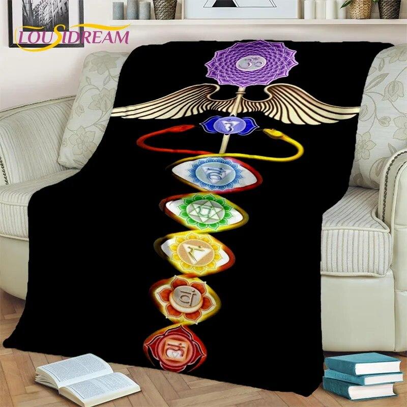 Rainbow 7 Chakra Yoga Meditation Blanket,Flannel Throw Blanket for Home Bedroom Bed Sofa Picnic Office Hiking Leisure Nap Cover