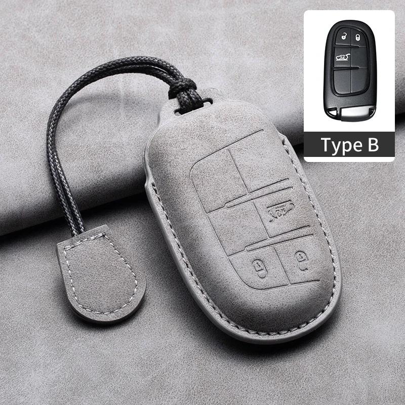 Leather Car Key Case Cover Keychain For Jeep Wrangler Commander Compass Patriot Renegade Cherokee Grand Cherokee Keyring