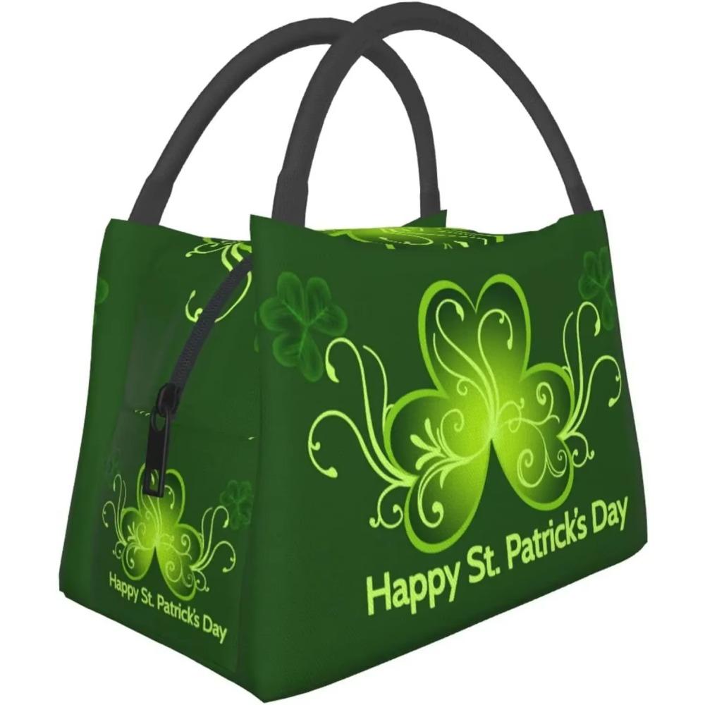 

St. Patrick s Day Green Shamrocks Lunch Bag Thermal Tote Bag for Women Reusable Portable Lunch Box Insulated Lunch Container 28x17x16CM зелёный