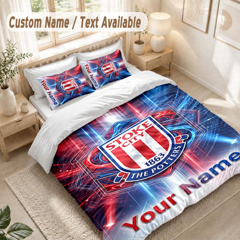 Custom Name Bedding Set 3 PiecesStoke City FC Print Duvet Cover + 2 Pillowcases Soft Bed Decor