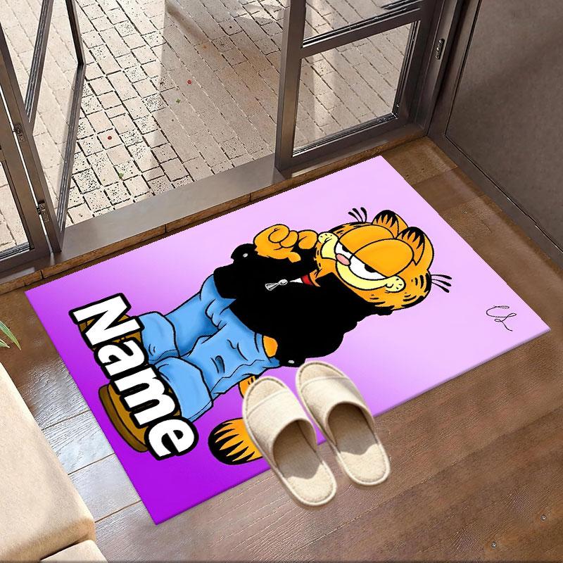 Custom Name Personalized Garfield Print Carpet, Versatile Home Decor Rug, for Playroom, Apartment, Balcony, Entryway, Hallway Gift