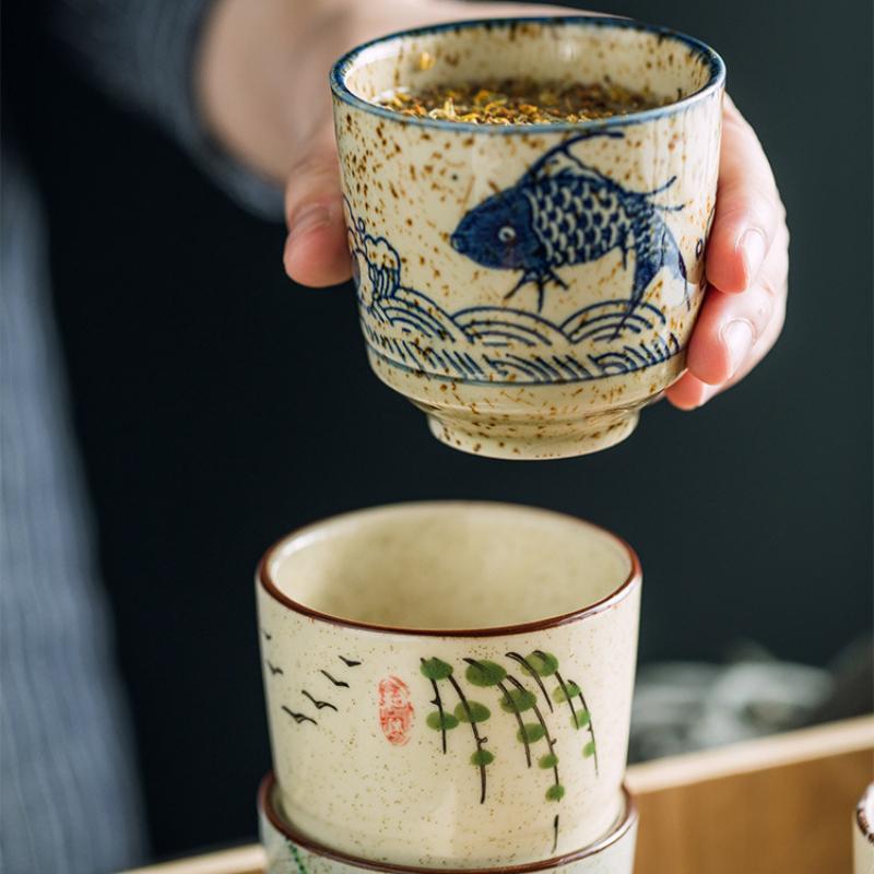 180ml Japanese Retro Ceramic Tea Cups Small Hand Painted Restaurant Wine Cups Household Water Mugs Kitchen Drinkware Coffee Cup