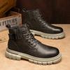 Retro Men's Ankle Boots Waterproof Casual Leather Boots High Top Shoes for Men Non Slip Work Boots