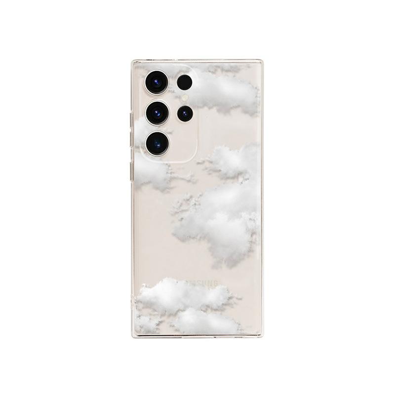 Applicable To Samsung S25ultra Apple Iphone17 Ins Color Cloud White Cloud Mobile Phone Case Painted Protective Case