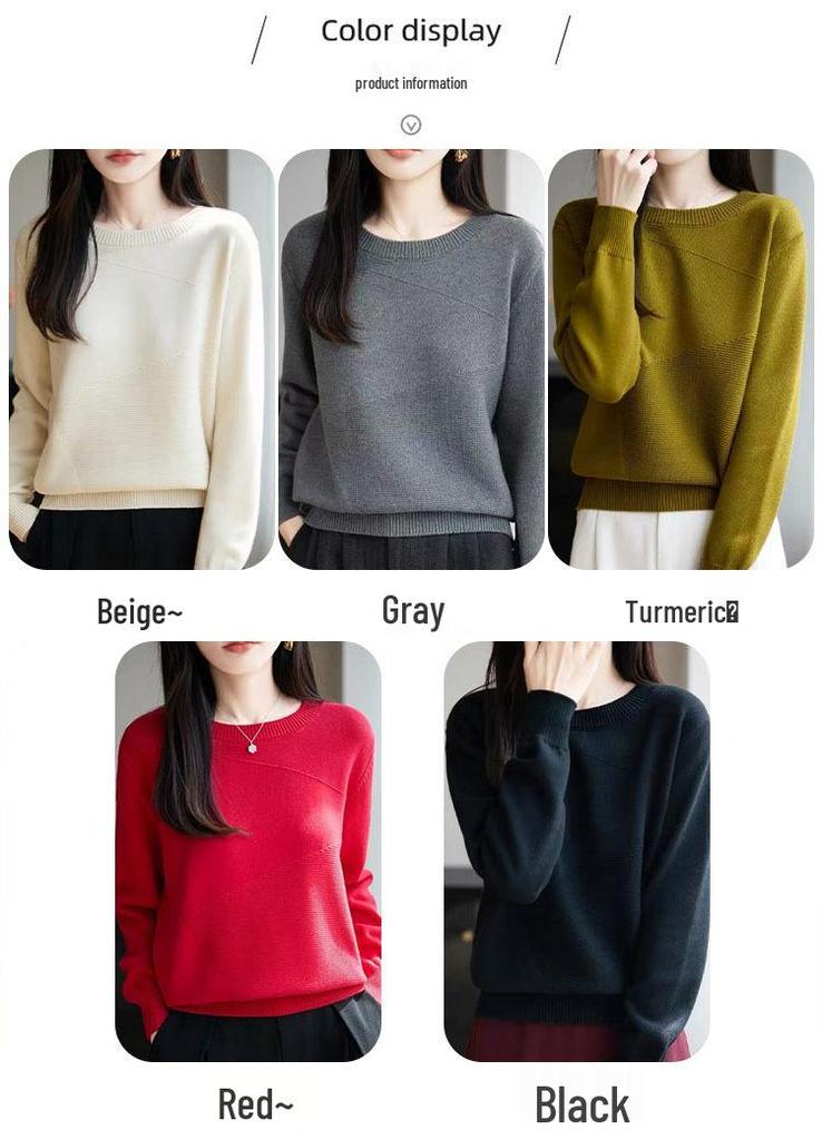 2025 Autumn/Winter Women's Versatile Round Neck Wool Pullover Sweater - Loose, Slimming Knitwear Base Layer Top